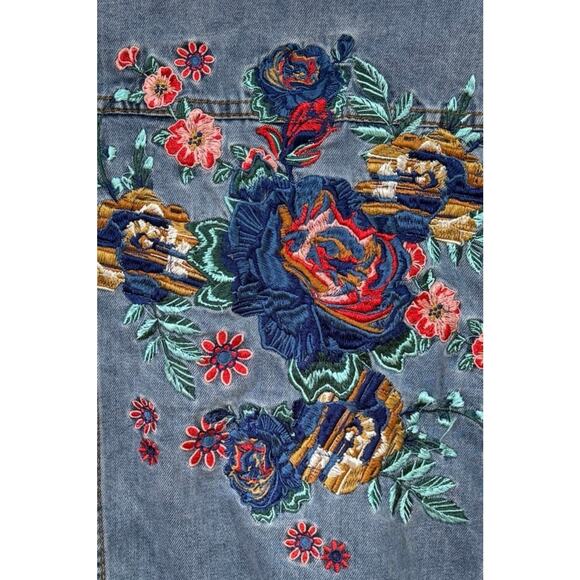 VOGE Embroidered Denim Jacket Boho Floral Jean Jacket Vintage Festival Western L - Picture 6 of 8